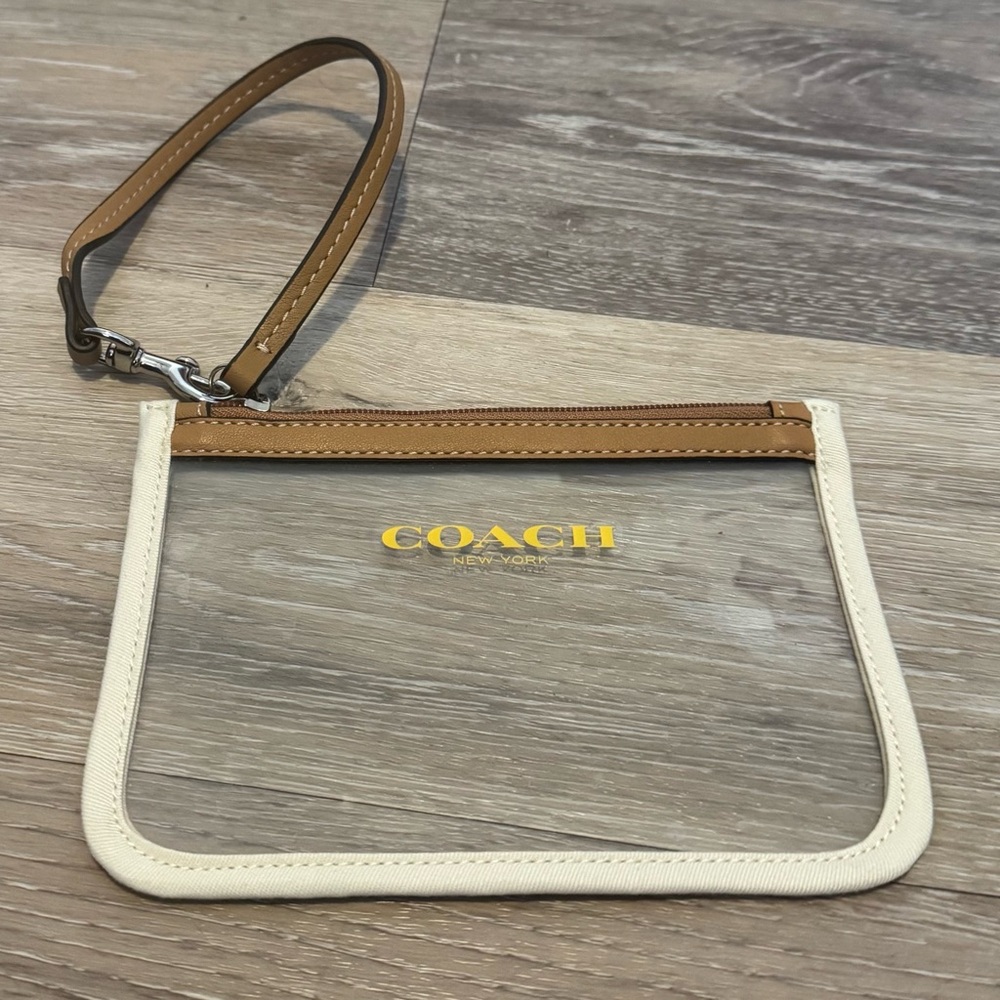 Coach Clear Wristlet with Tan and Cream Trim and Gold Logo